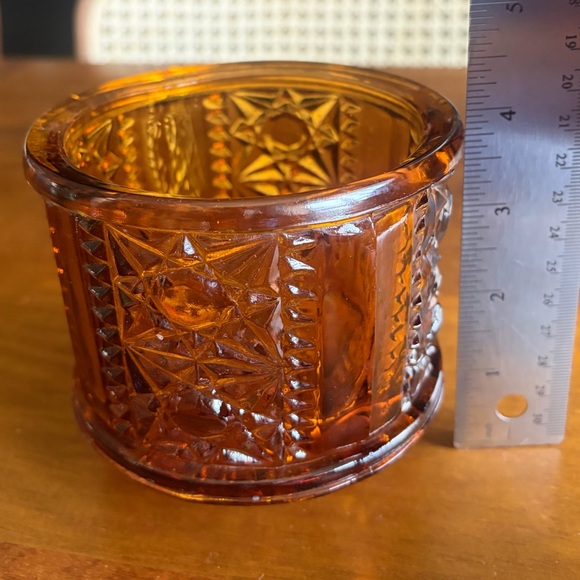 VINTAGE Indiana Glass Co Amber  Stars and Bars Fairy Lamp Replacement Lid - Picture 4 of 4